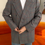Stunning plaid blue blazer with suede elbow patches
