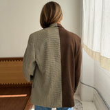 Contrasted blazer in brown checkered and houndstooth (Express shipping)