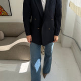Solid navy double-breasted blazer