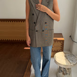 Stunning button back vest in plaid