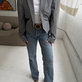 Cinched waist cropped blazer in pale grey
