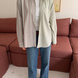 Brown and green pinstriped contrasted shirt