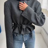 Belted blazer in speckered bright blue