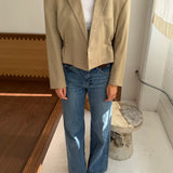 Cinched waist cropped blazer in light sand