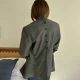 Grey pinstriped button back blazer
