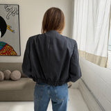 Bomber jacket in grey herringbone pinstriped