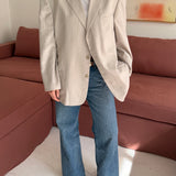 Button back blazer in cream pinstriped