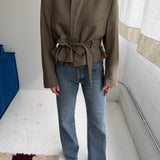 Belted blazer in dark beige