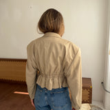 Cinched waist cropped blazer in light sand