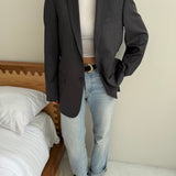 Grey pinstriped button back blazer