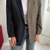 Contrasted blazer in dark grey and taupe plaid (Express shipping)