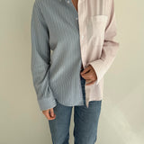 Contrasted shirt in blue and red tones