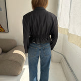 Cinched waist cropped blazer in grey