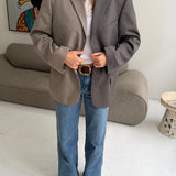 Contrasted blazer in greige and brown pinstriped (Express shipping)