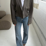 Cinched waist cropped blazer in khaki