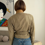 Belted blazer in speckered yellow silk and wool mix