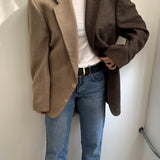 Brown wool and pale plaid contrasted blazer