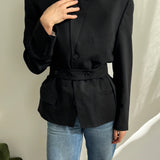 Double belted blazer in black