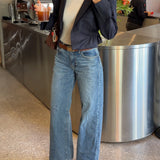 Cinched waist cropped blazer in navy