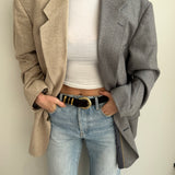 Contrasted blazer in silk and wool in blue and pale