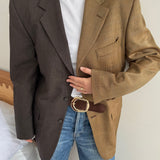 Plaid and brown contrasted blazer