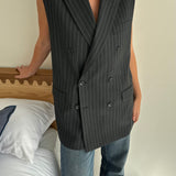 Stunning grey pinstriped double breasted vest with buttons