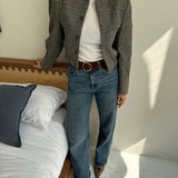 Stunning plaid wool bomber in grey
