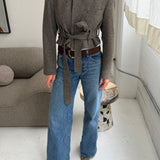 Belted blazer in Brown herringbone in thick wool