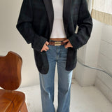 Unique checkered blazer with satin lapel