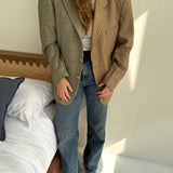 Stunning houndstooth and beige checked contrasted blazer