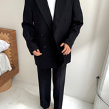 Stunning dark blue pinstriped double breasted suit