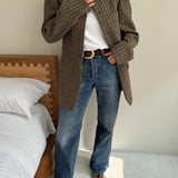 Stunning high neck collarless jacket in tweed