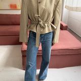 Belted blazer in light yellow houndstooth