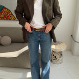 Contrasted blazer in brown plaid and yellow speckered with checks  (Express shipping)