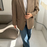 Thick wool beige blazer with elbow patches