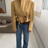 Belted blazer in Yellow lightly checkered