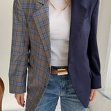 Contrasted blazer in Solid navy and blue checkered (Express shipping)