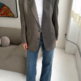 Contrasted blazer in Textured blue toned and brown plaid (Express shipping)