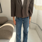 Cropped boxy blazer in olive green