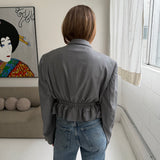 Cinched waist cropped blazer in pale grey