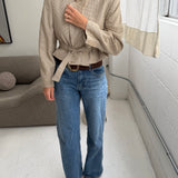 Belted blazer in beige patterned