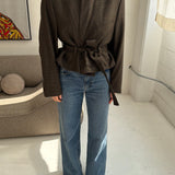 Belted blazer in Brown houndstooth