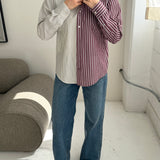 Burgundy with white stripes and white with blue stripes contrasted shirt