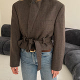 Plaid brown belted blazer