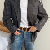 Navy and brown toned silk contrasted blazer
