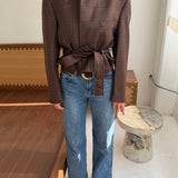 Belted blazer in Plaid brown with green accents