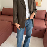 Button back blazer in solid brown