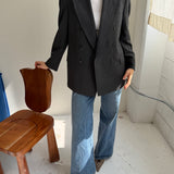 Grey pinstriped double-breasted button back blazer