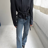 Belted blazer in dark blue speckered