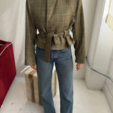 Belted blazer in Brown houndstooth